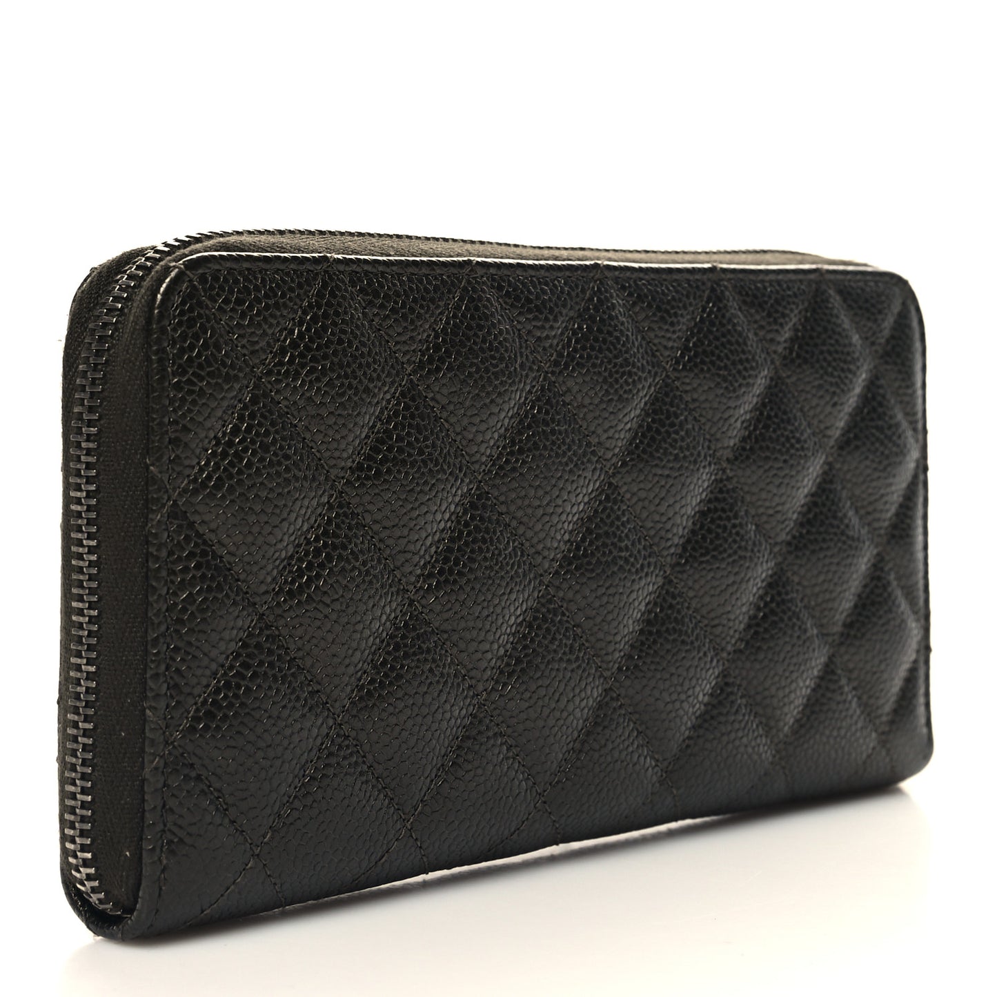 Caviar Quilted Large Gusset Zip Around Wallet Dark Charcoal