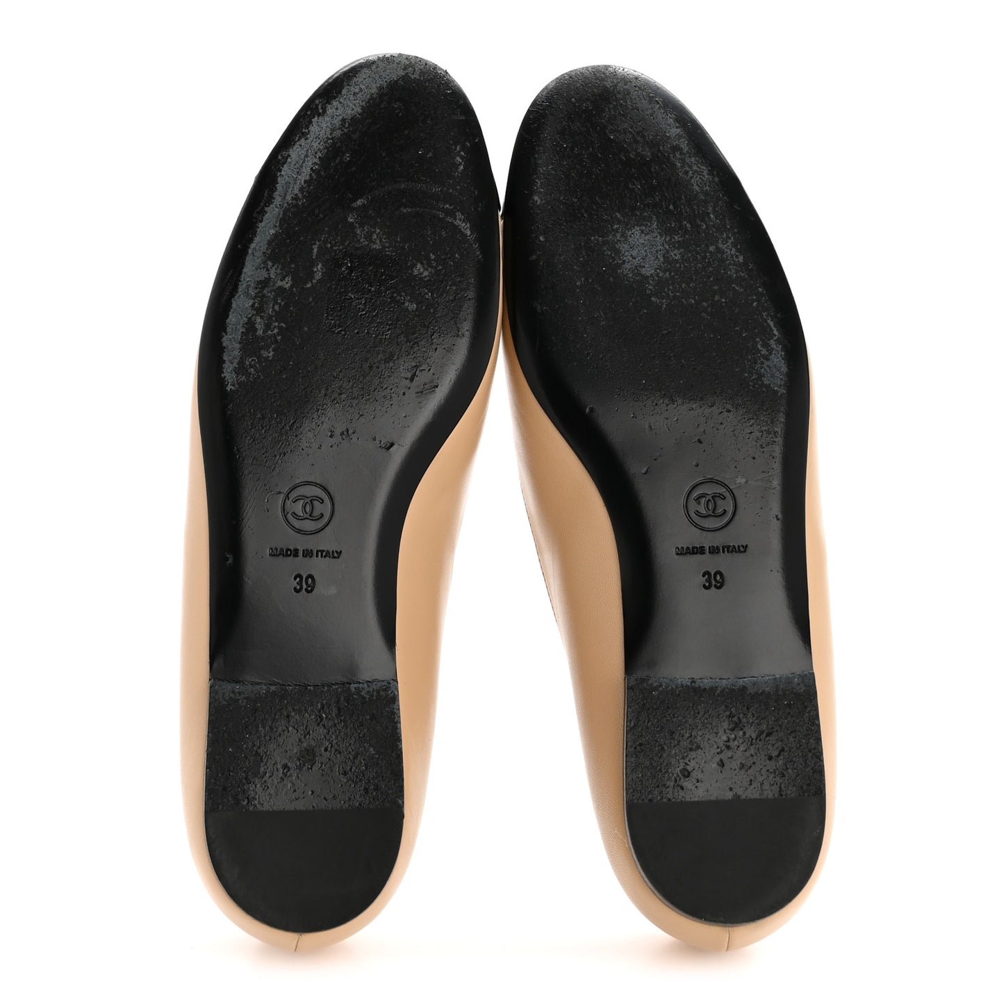 Lambskin Patent Cap Toe Camellia Ballerina Flats 39 Beige Black