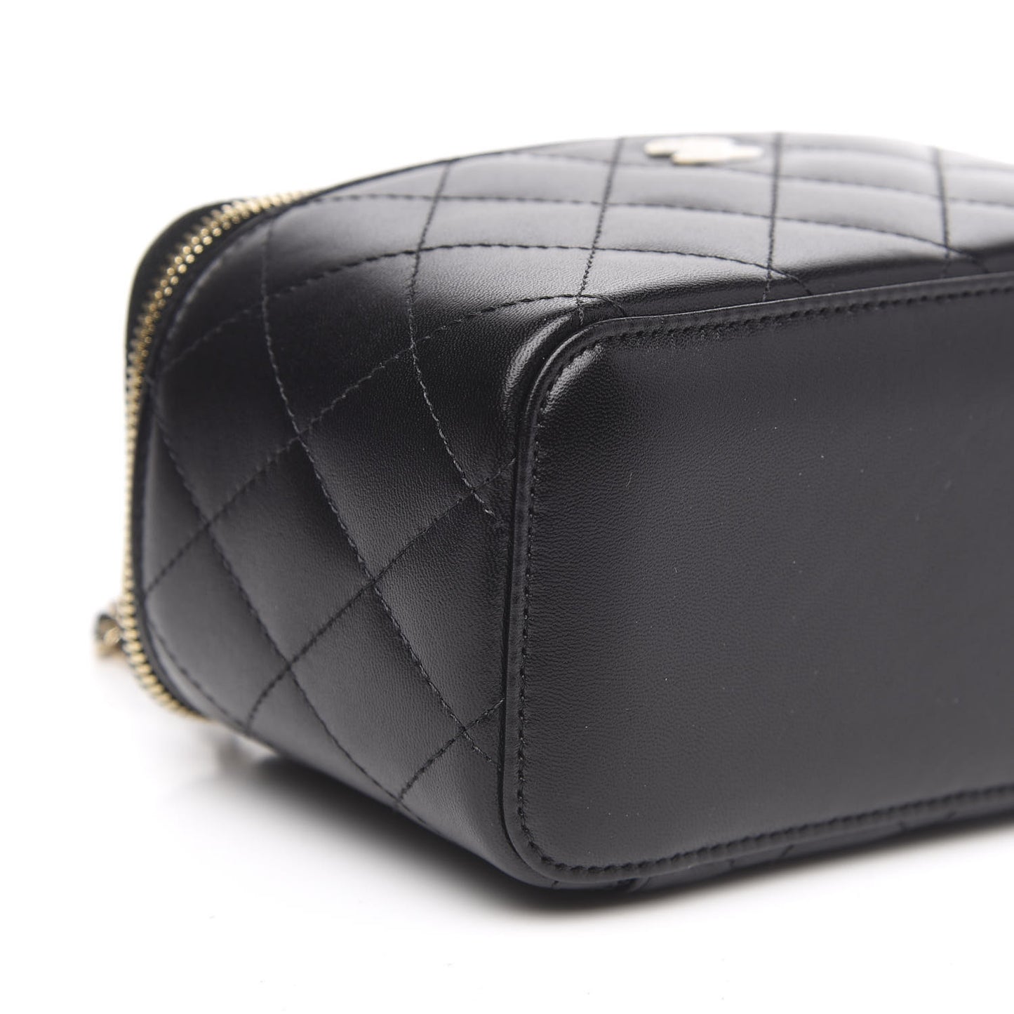 Lambskin Quilted Small Vanity Case With Chain Black