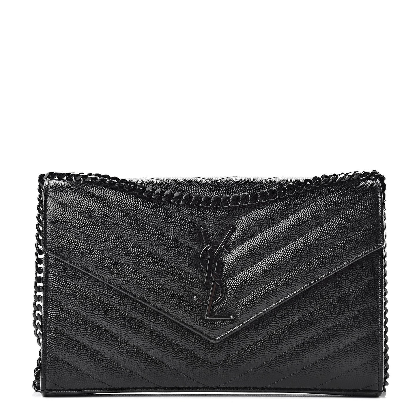 Grain De Poudre Matelasse Chevron Monogram Chain Wallet Black