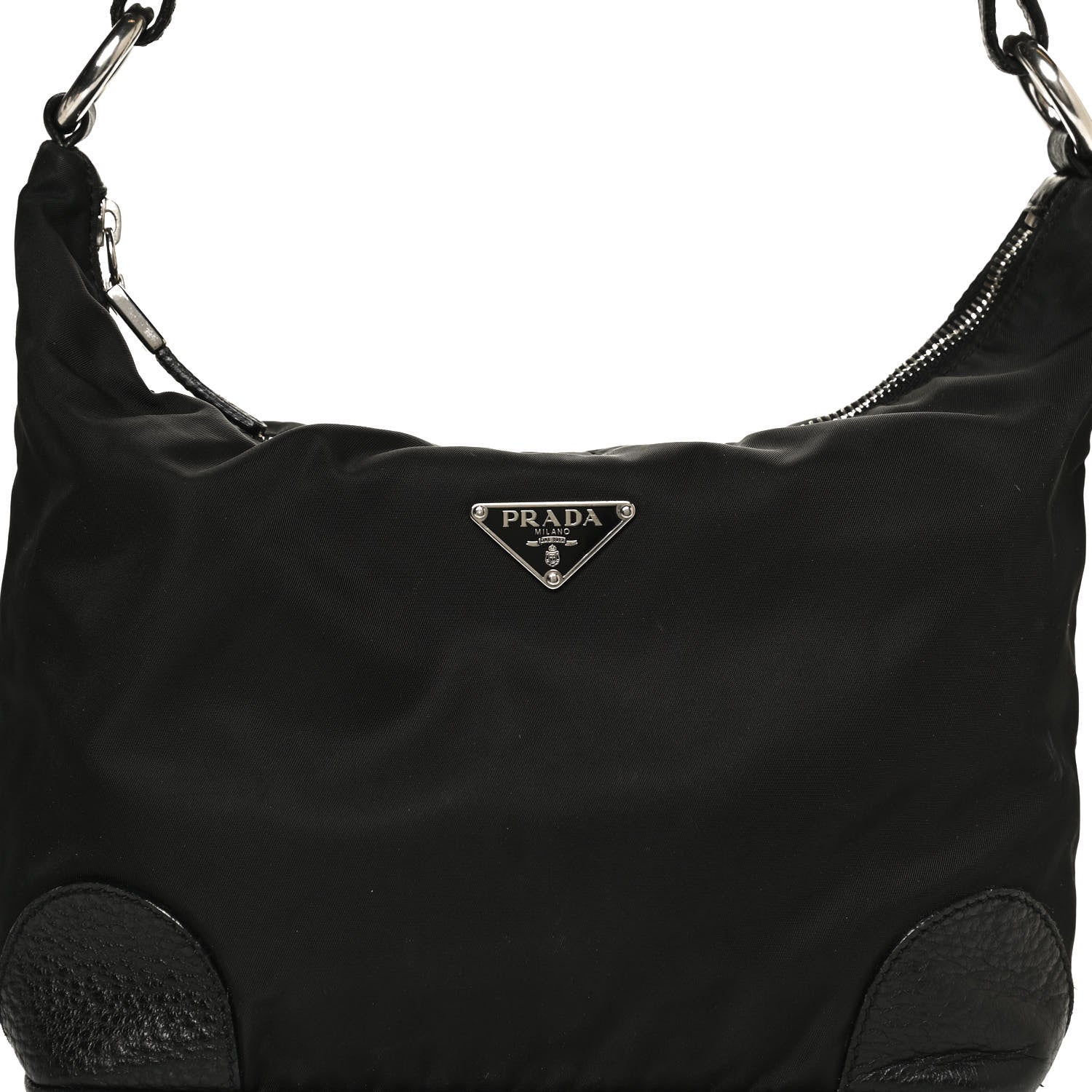 Prada Tessuto Nylon Calfskin Hobo Black 8 of 10