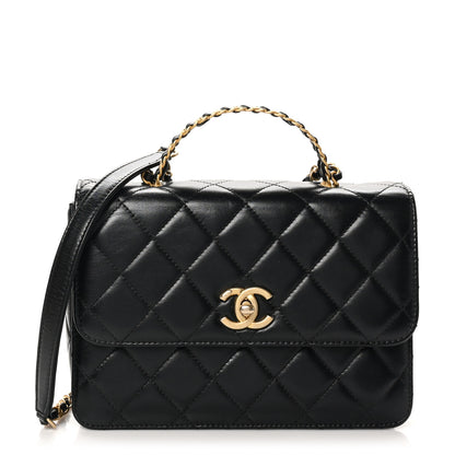 Chanel Shiny Calfskin Quilted Small Metal Chain Top Handle Flap Black 1 of 10