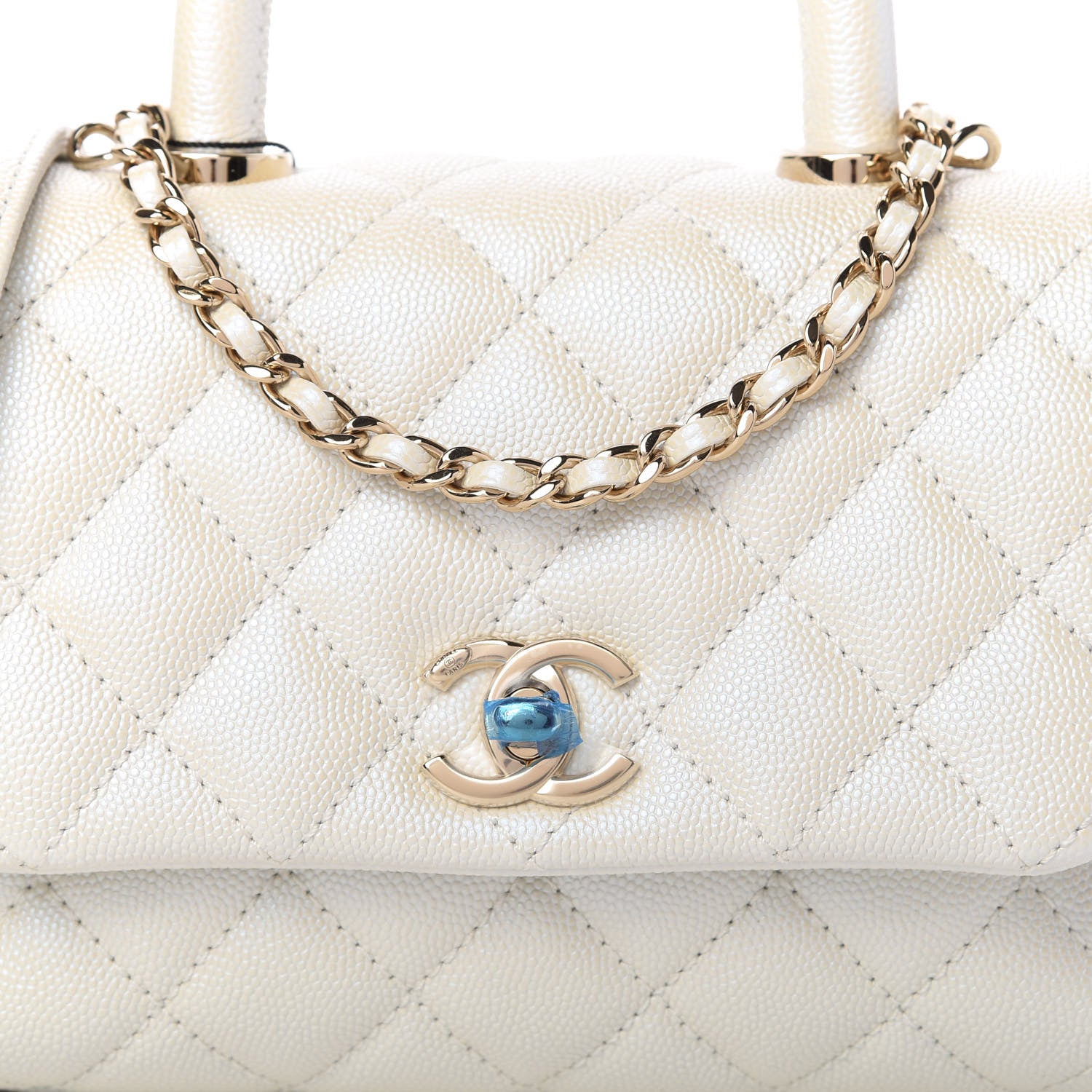 Chanel Iridescent Caviar Quilted Extra Mini Coco Handle Flap White 10 of 10