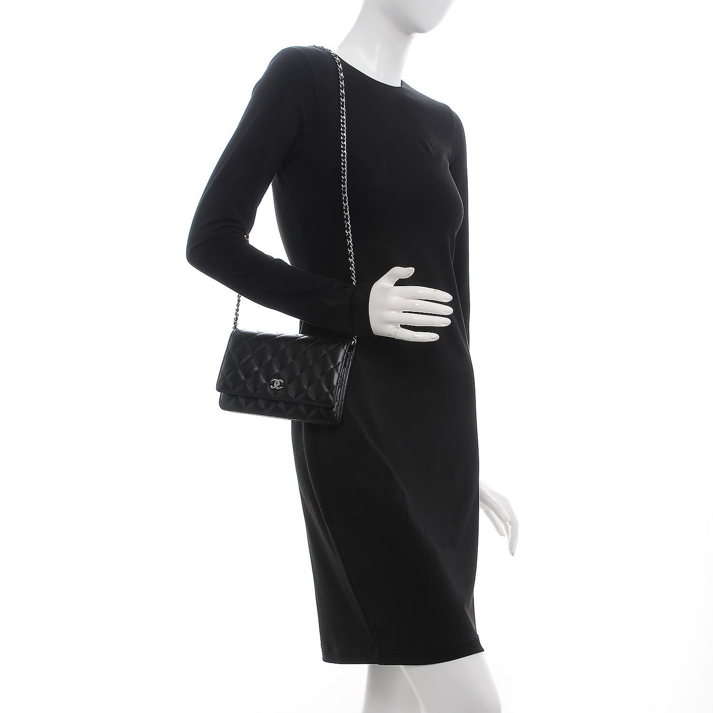 Lambskin Quilted Wallet On Chain WOC Black