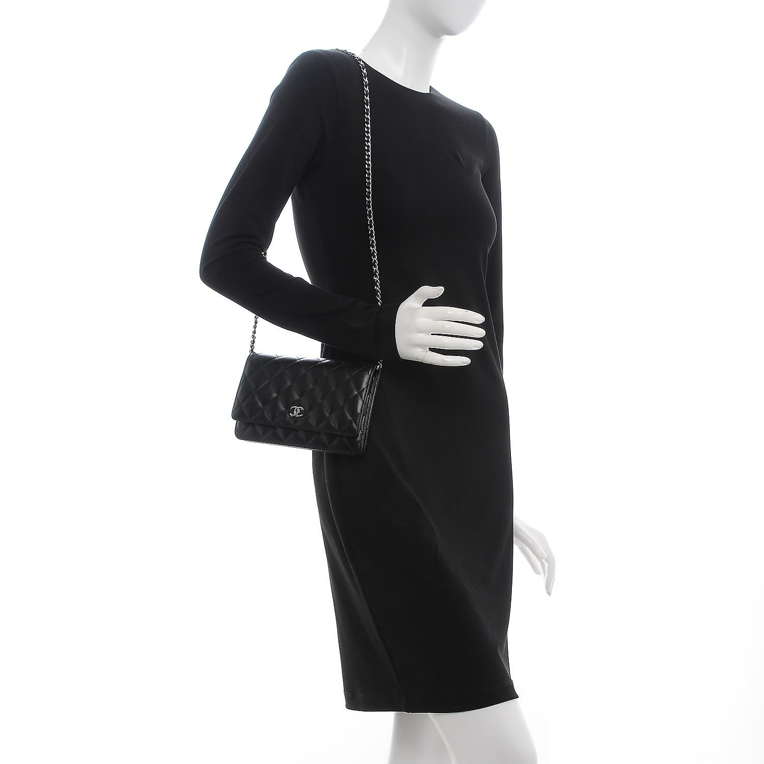 Chanel Lambskin Quilted Wallet On Chain WOC Black 2 of 8