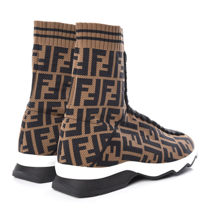 Fendi Stretch Knit Jacquard FF Reloaded Sock Sneakers 37 Tobacco Black 4 of 7