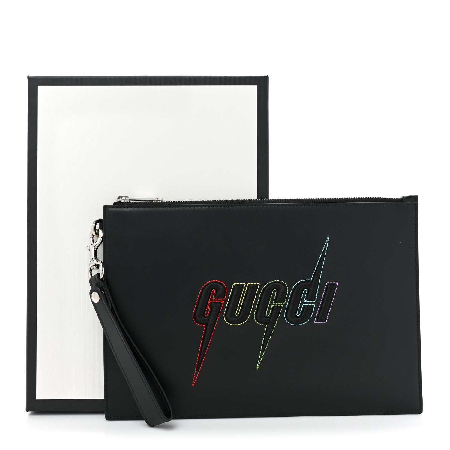 Gucci Calfskin Blade Embroidered Zip Pouch Black 10 of 10