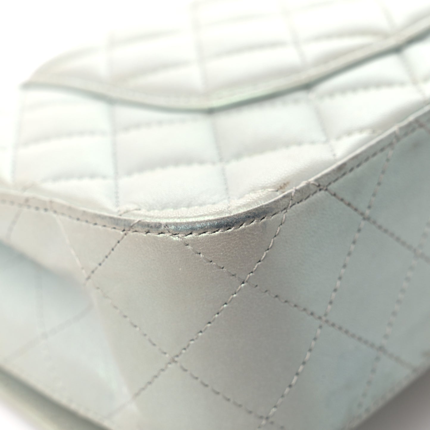Iridescent Lambskin Quilted Medium Double Flap Light Blue