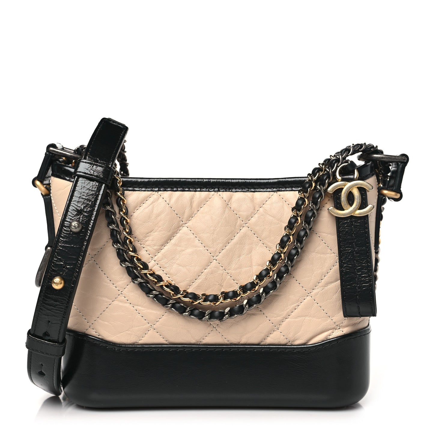 Aged Calfskin Quilted Small Gabrielle Hobo Beige Black