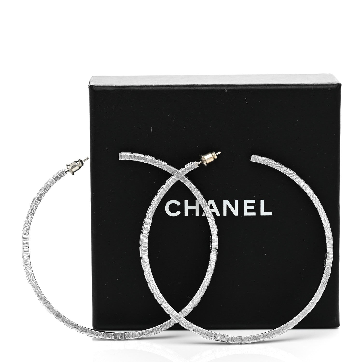 Chanel Baguette Crystal CC Hoop Earrings Silver 5 of 5