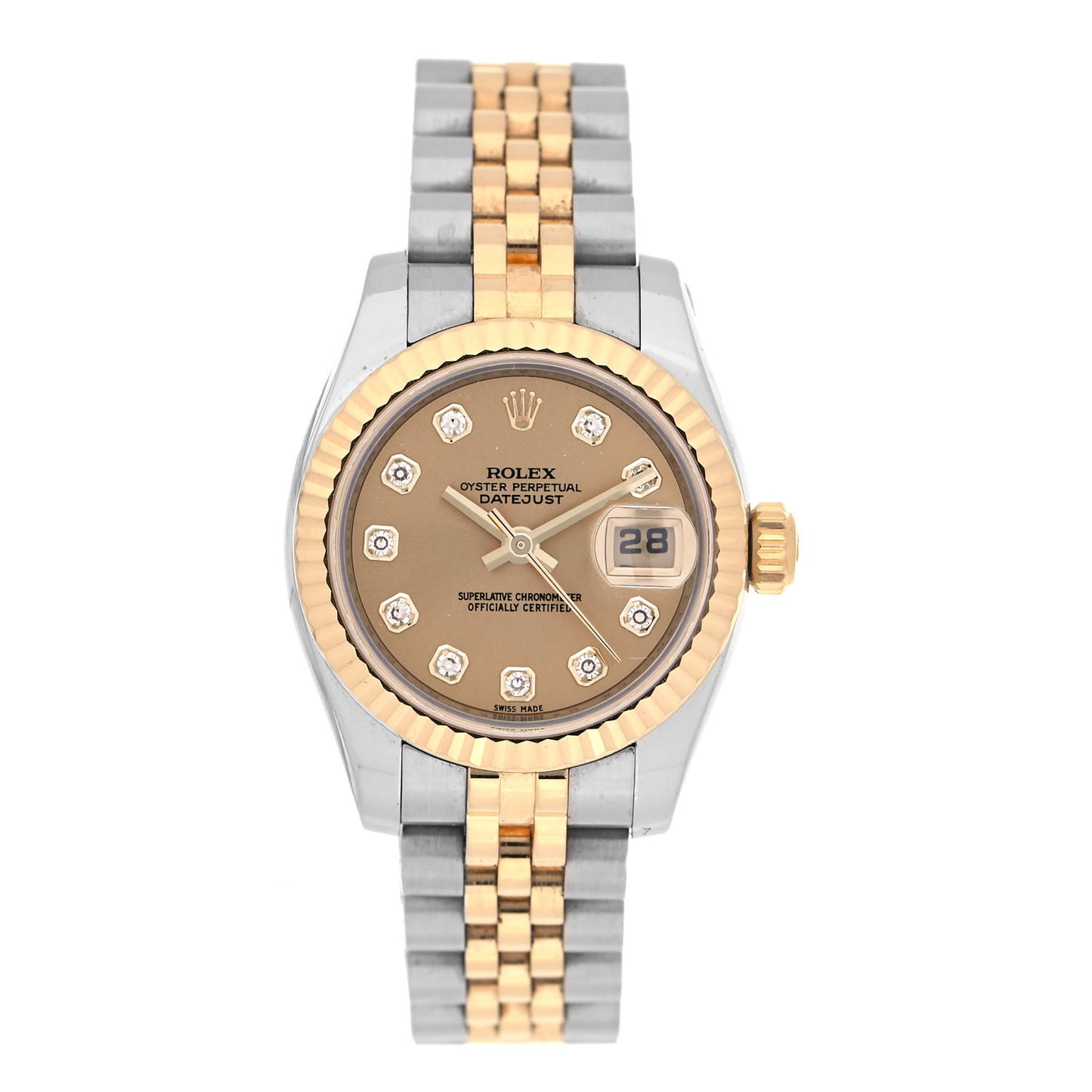 Stainless Steel 18K Yellow Gold Diamond 26mm Oyster Perpetual Datejust Watch Champagne 179173