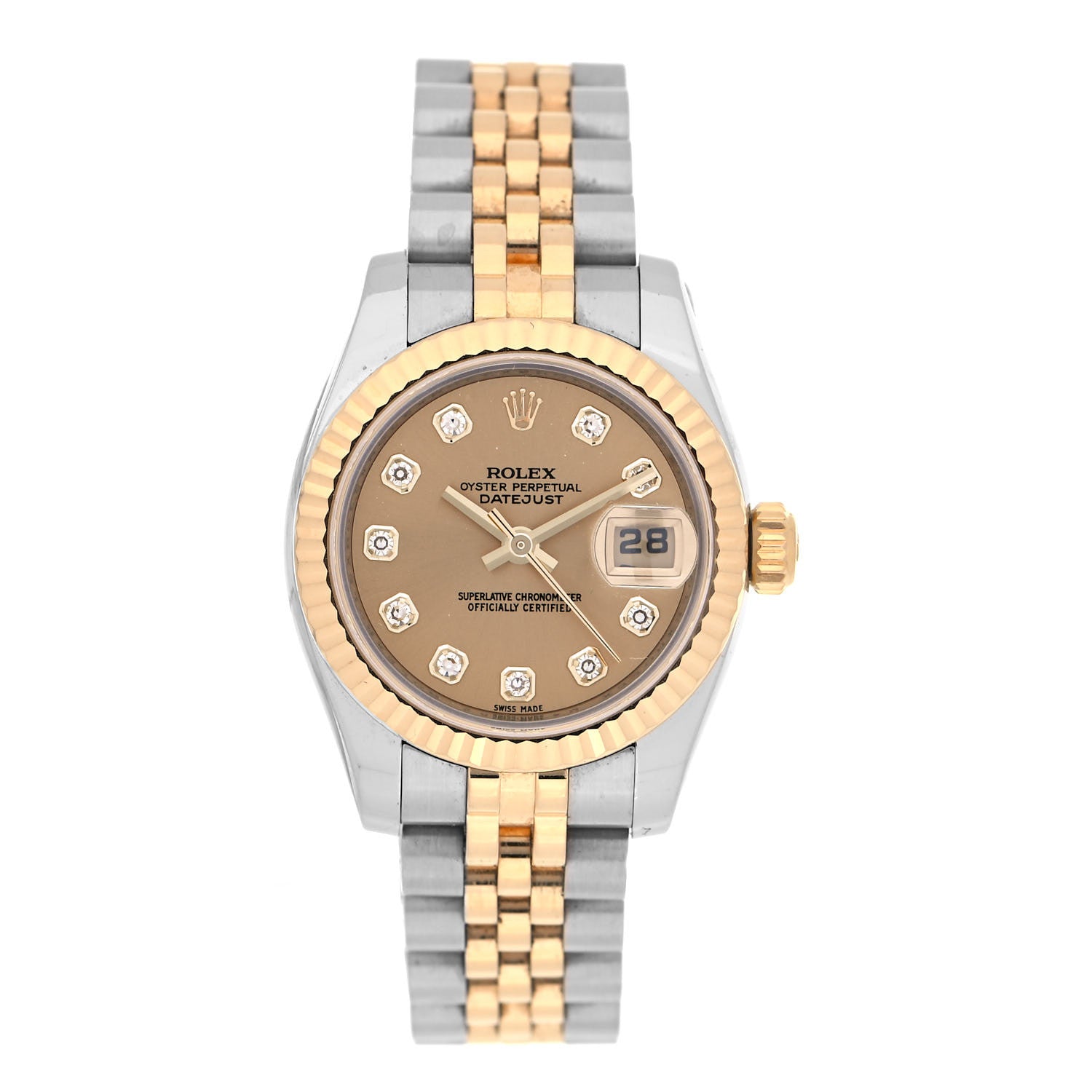Rolex Stainless Steel 18K Yellow Gold Diamond 26mm Oyster Perpetual Datejust Watch Champagne 179173 1 of 4
