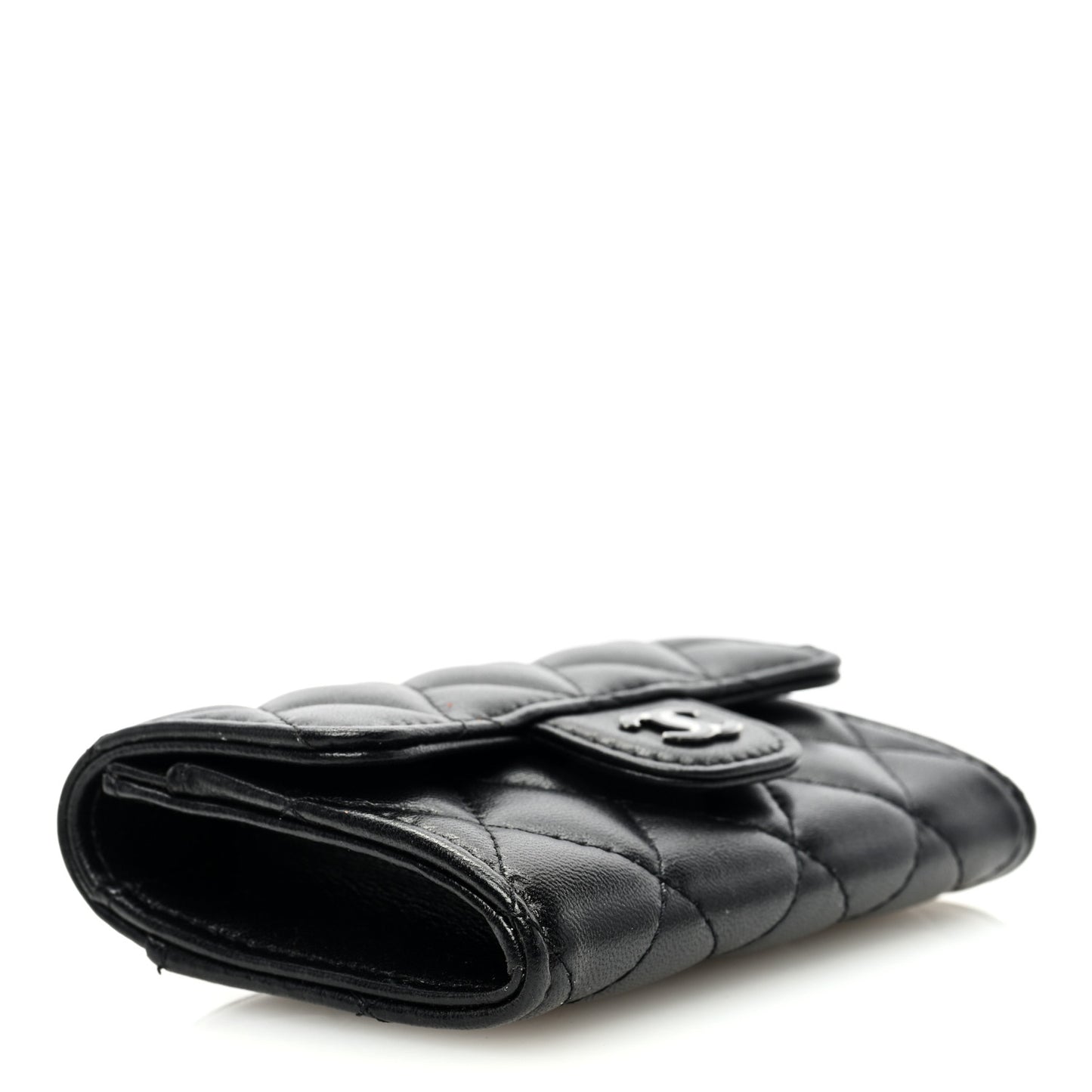 Lambskin Quilted Flap Card Holder Wallet So Black
