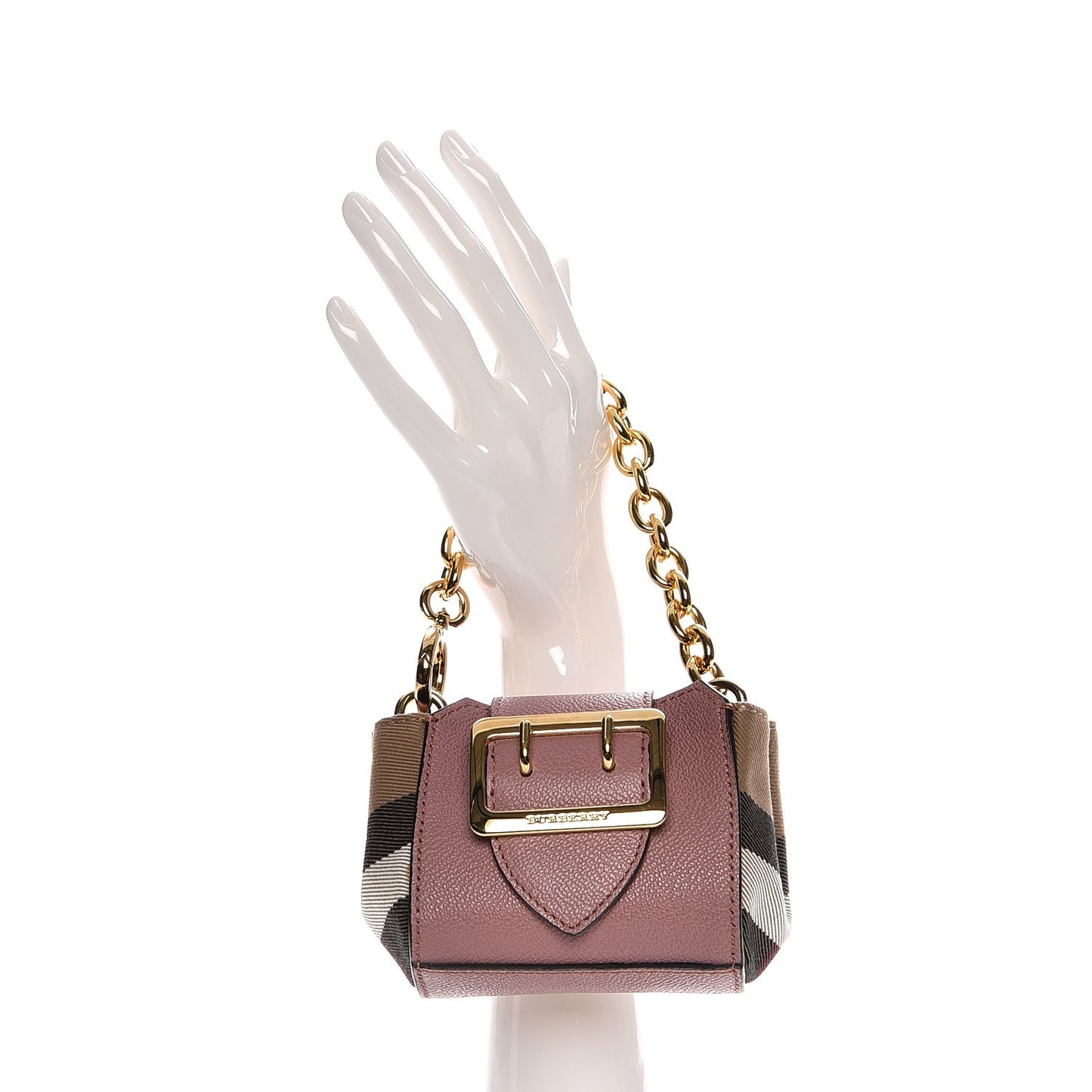 House Check Soft Grain Calfskin Mini Buckle Tote Charm Dusty Pink