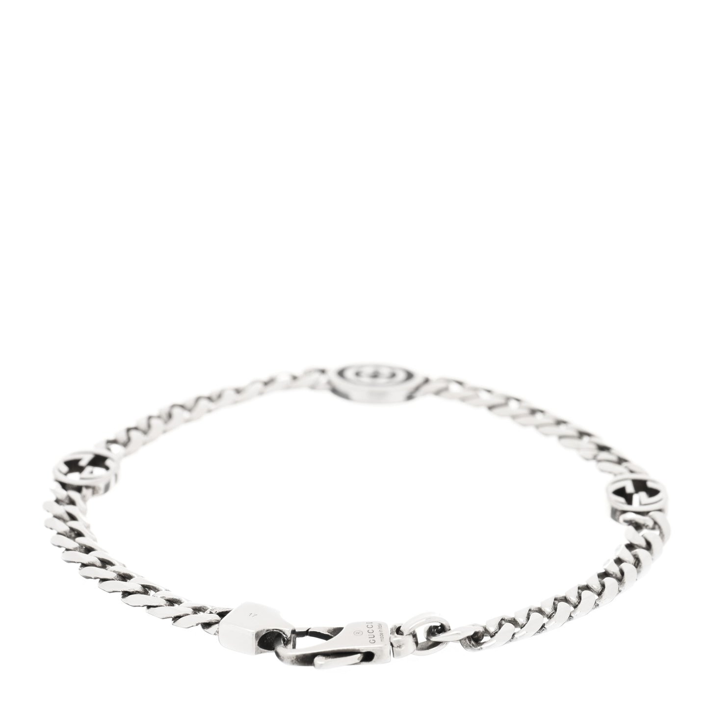 Sterling Silver Enamel Interlocking G Curb Chain Bracelet Black