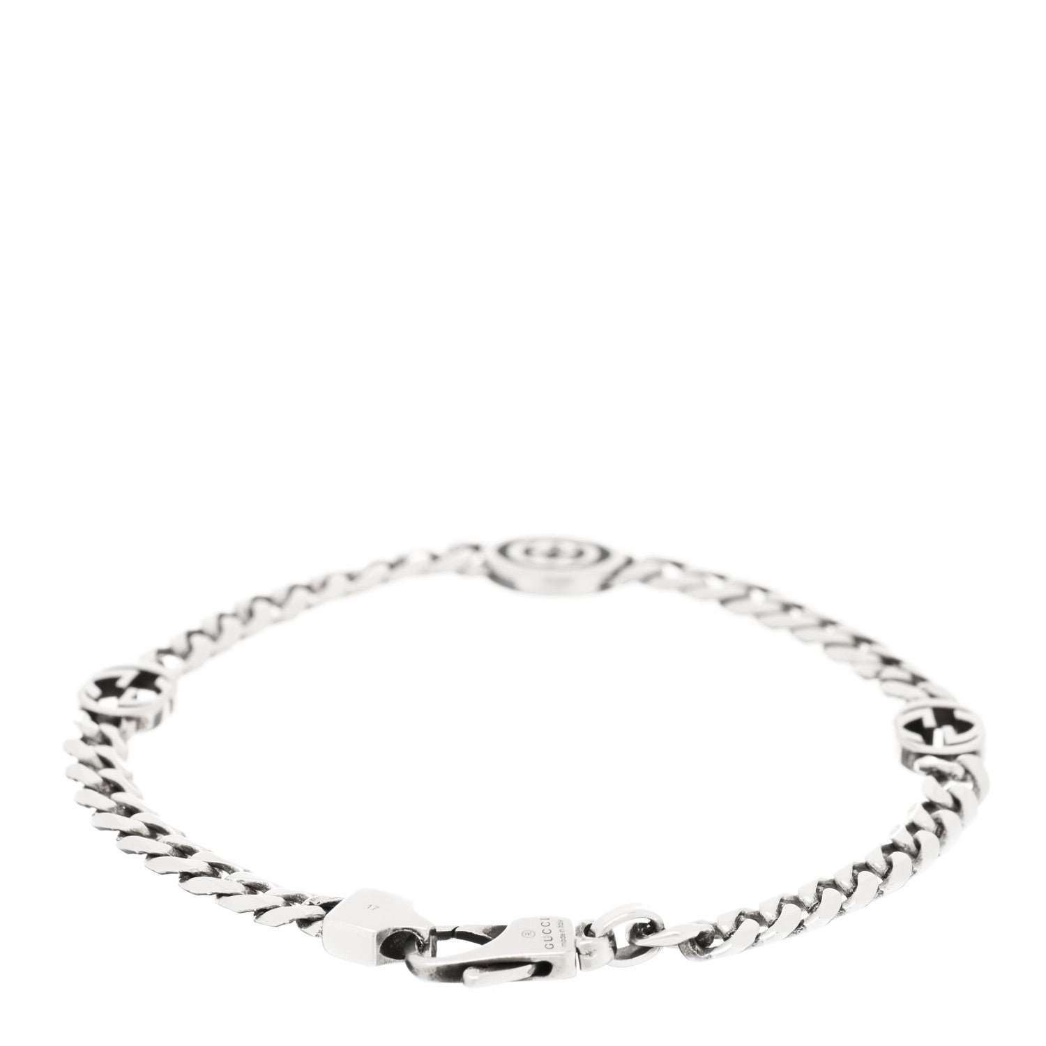 Gucci Sterling Silver Enamel Interlocking G Curb Chain Bracelet Black 2 of 3