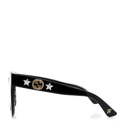 Gucci Acetate Crystal Star Round Frame Sunglasses GG0208S Black 2 of 7