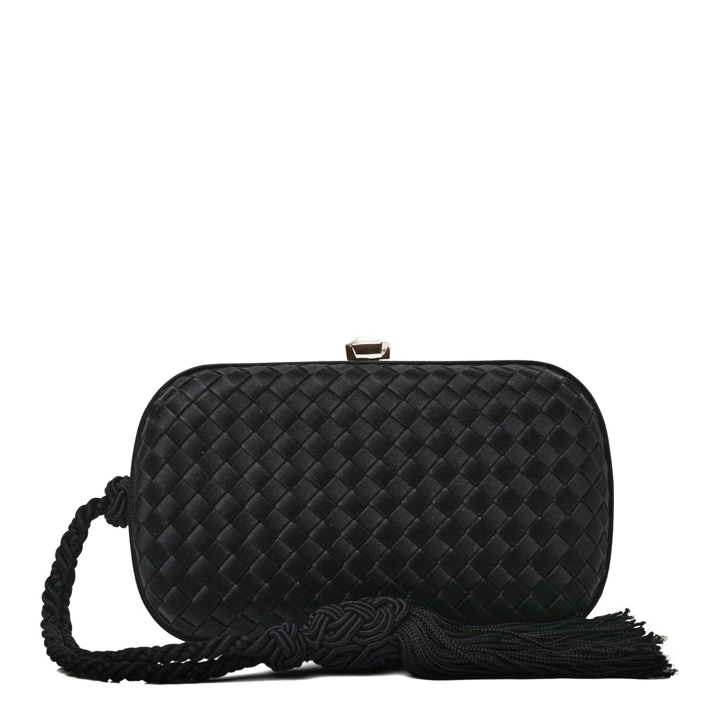 Satin Intreccio Evening Clutch Black