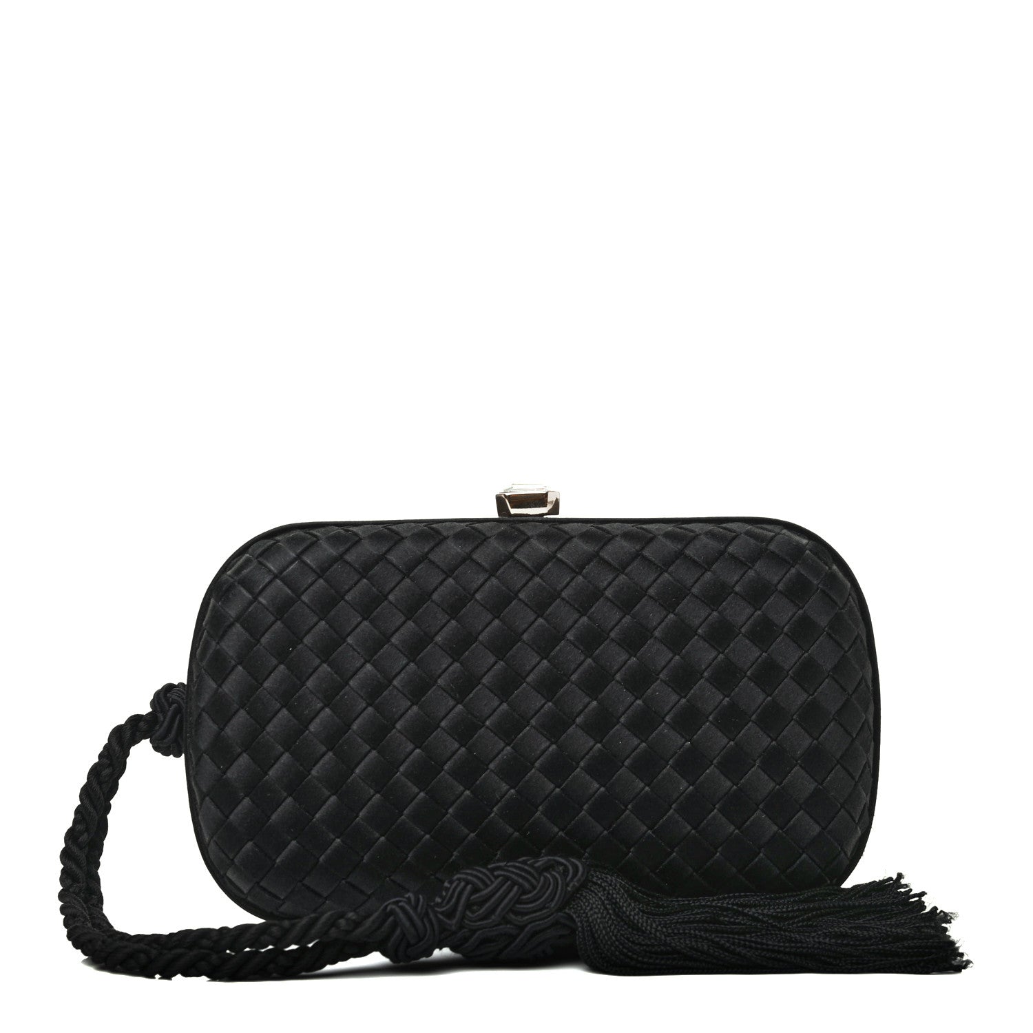 Bottega Veneta Satin Intreccio Evening Clutch Black 1 of 6