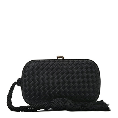 Bottega Veneta Satin Intreccio Evening Clutch Black 1 of 6