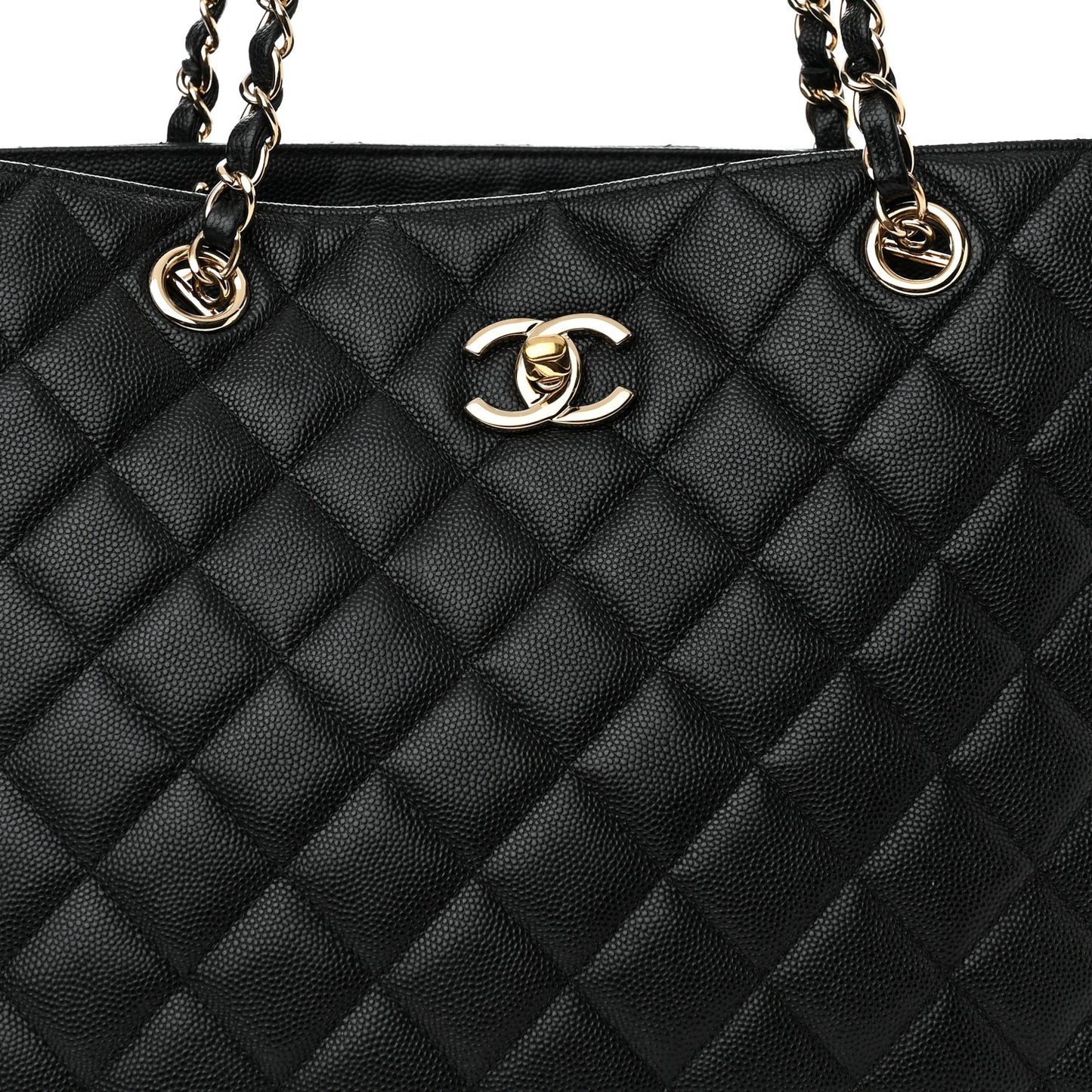 Caviar Quilted Large Shopping Tote Black