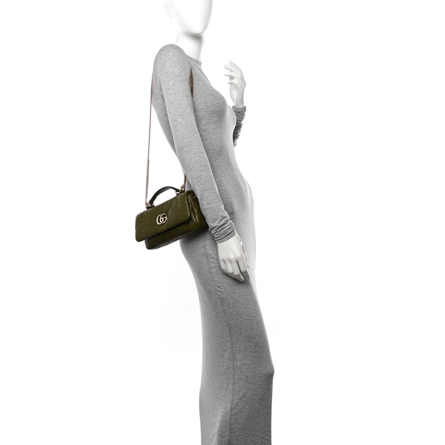 Lambskin Embossed Mini GG Milano Top Handle Shoulder Bag Green