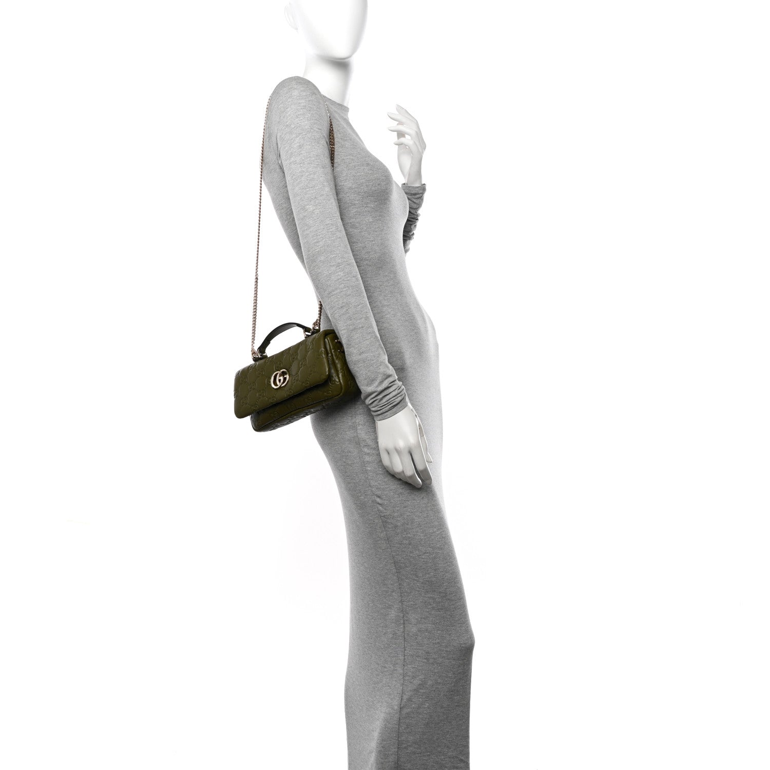 Gucci Lambskin Embossed Mini GG Milano Top Handle Shoulder Bag Green 2 of 11