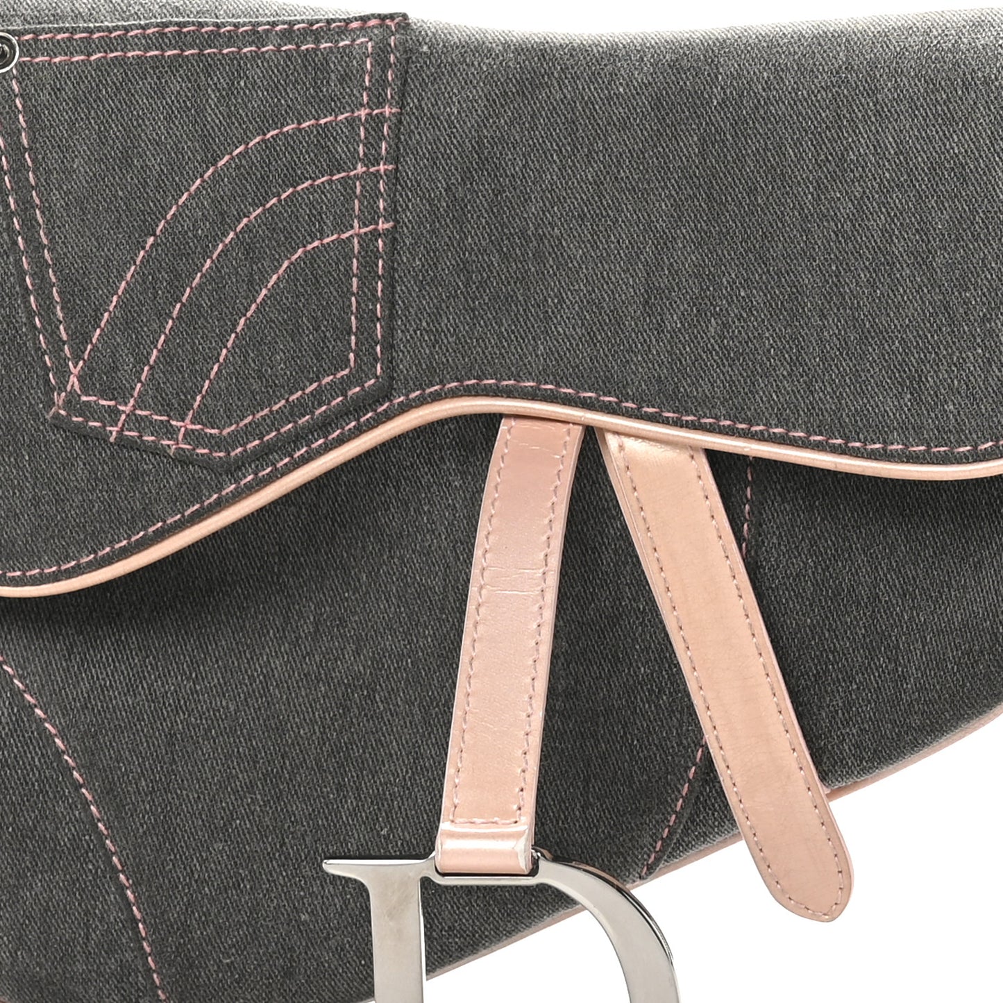 Patent Denim Jeans Saddle Saddle Bag Grey Pink