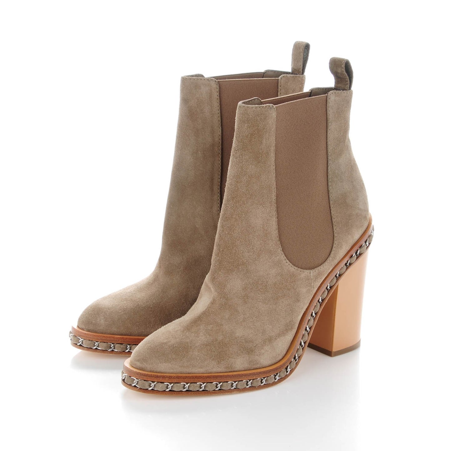 Suede Chain Around Elastic Boots 39.5 Light Brown