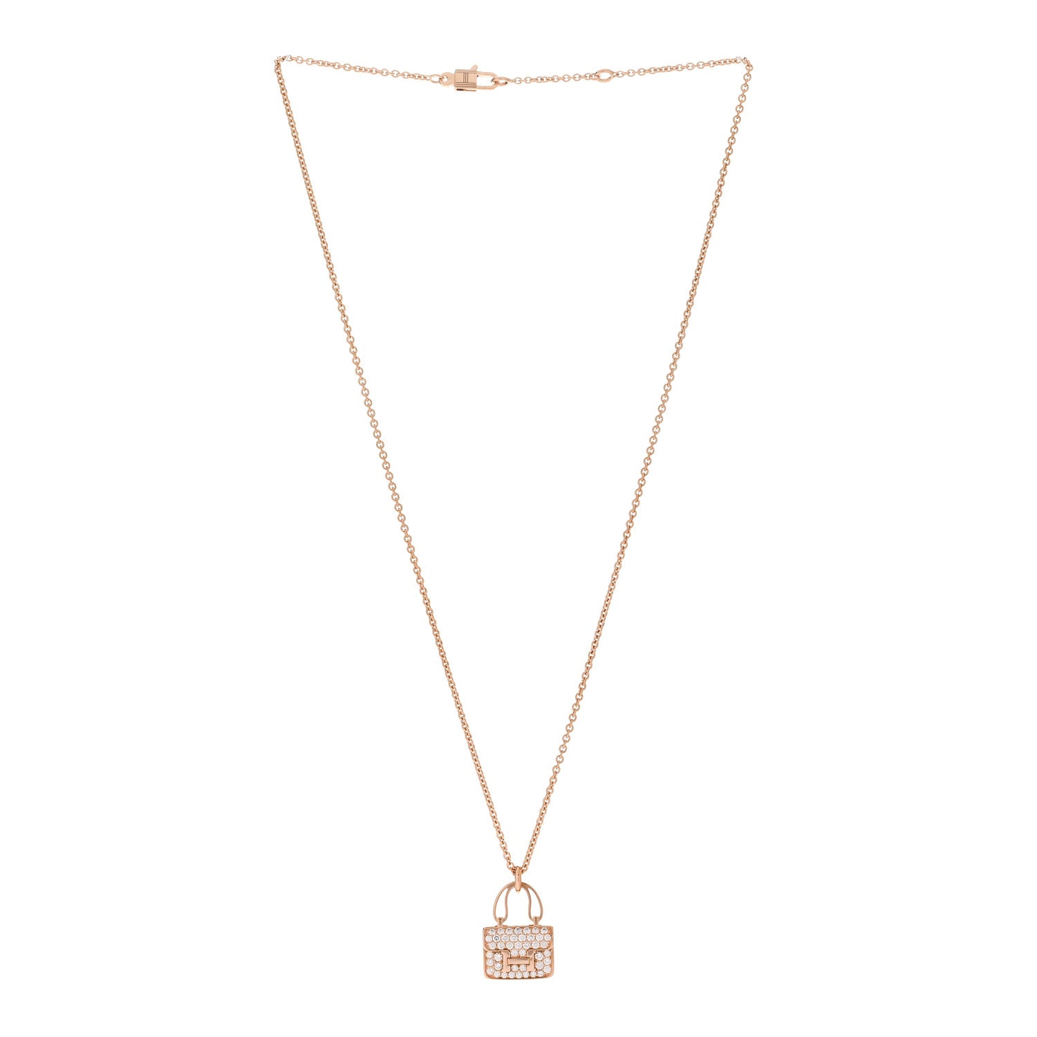 Hermes 18K Rose Gold Diamond Constance Amulettes Pendant Necklace 2 of 5