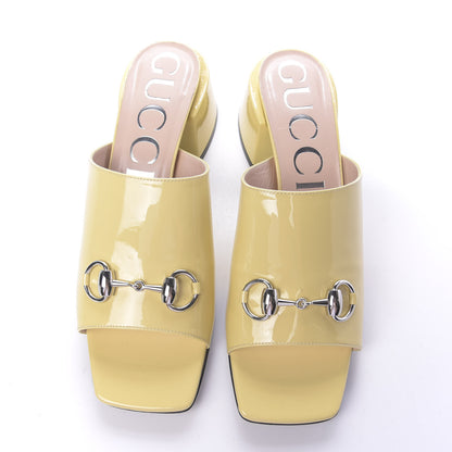 Gucci Patent Lexi Horsebit Mid-Heel Slide Sandals 40 Burro 5 of 10