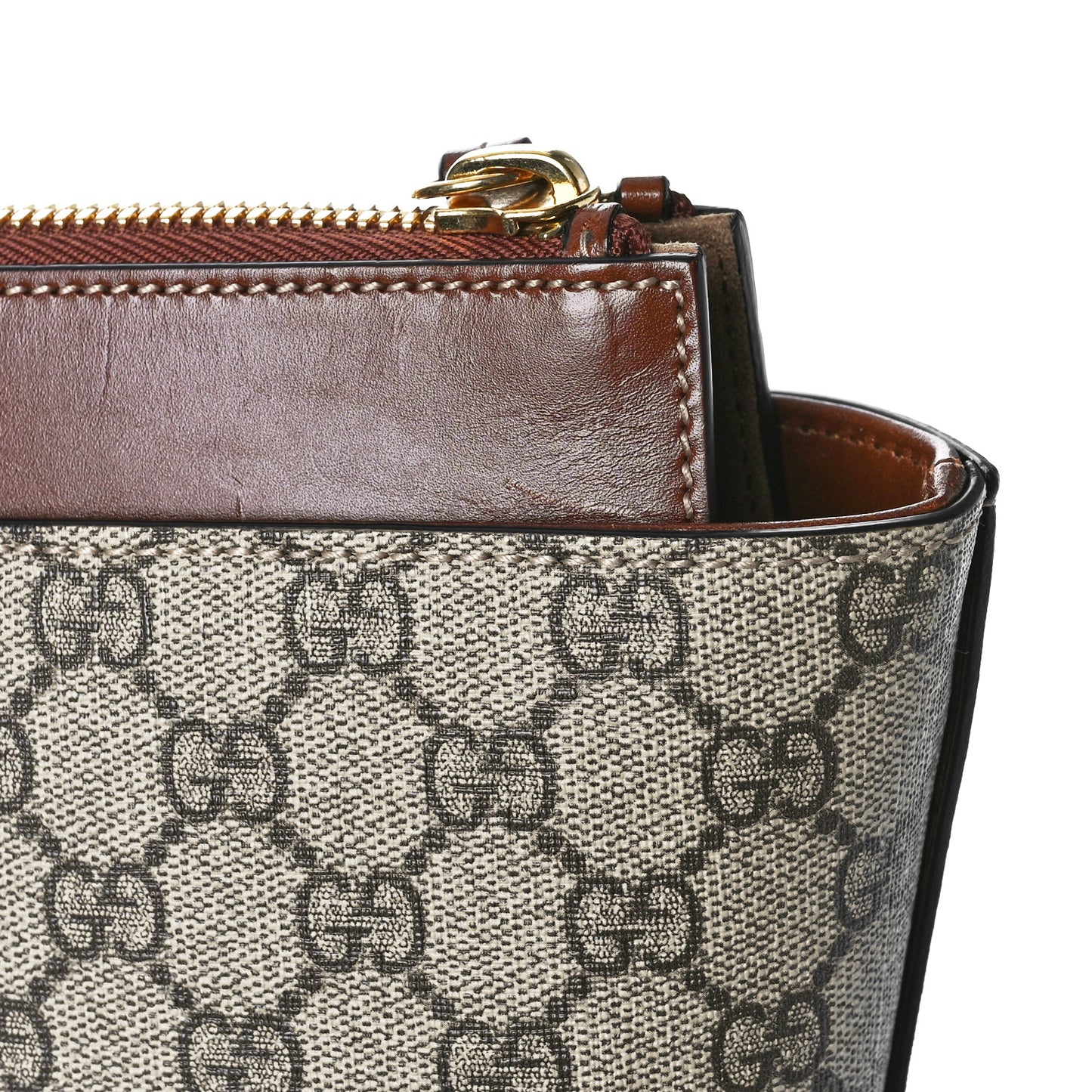 GG Supreme Monogram Medium Zippered Bucket Tote Beige Tuscany