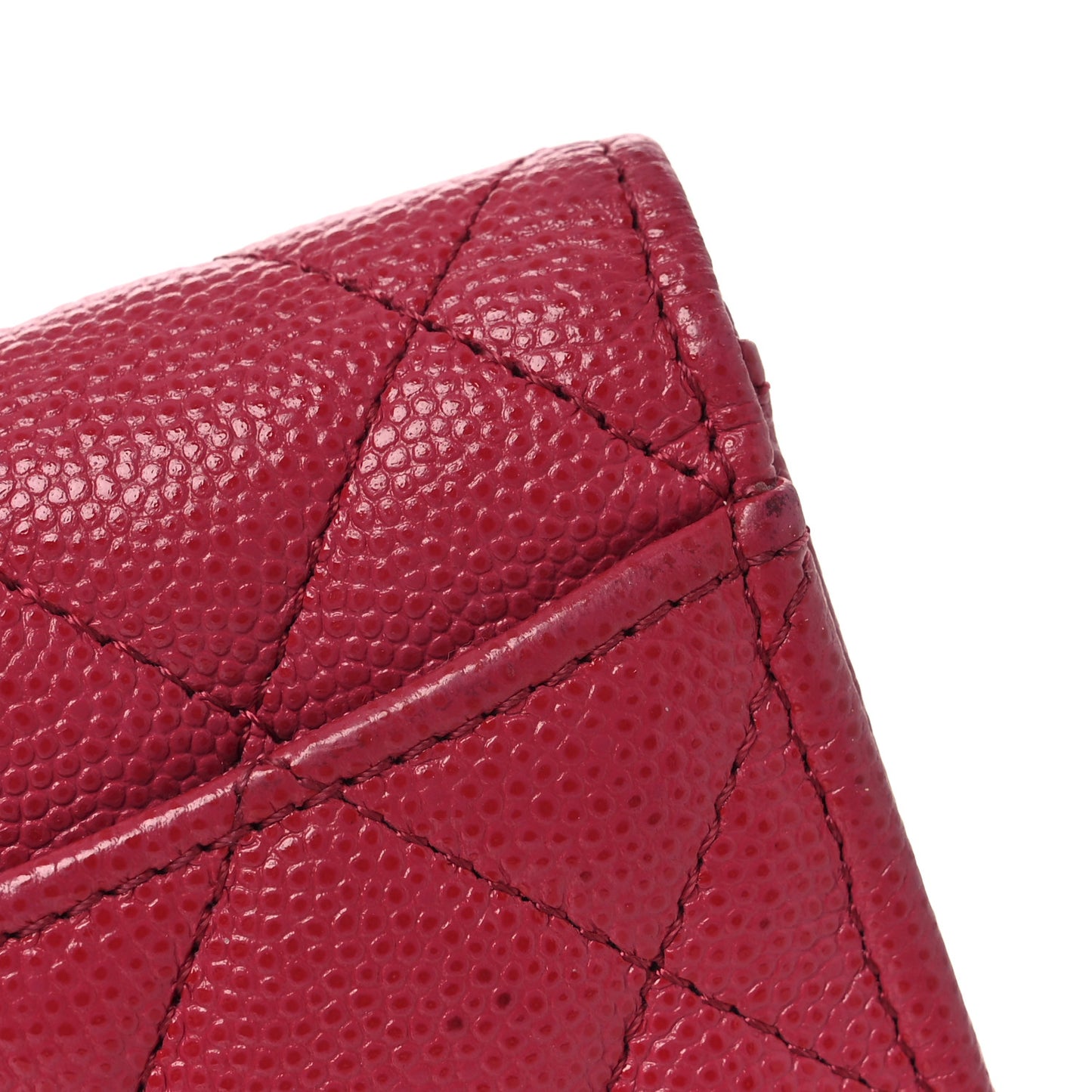 Caviar Quilted Flap Card Holder Wallet Red