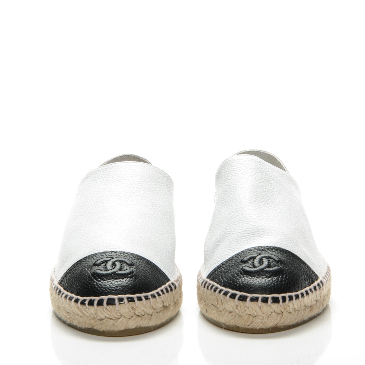Chanel Grained Calfskin CC Espadrilles 40 White Black 2 of 9
