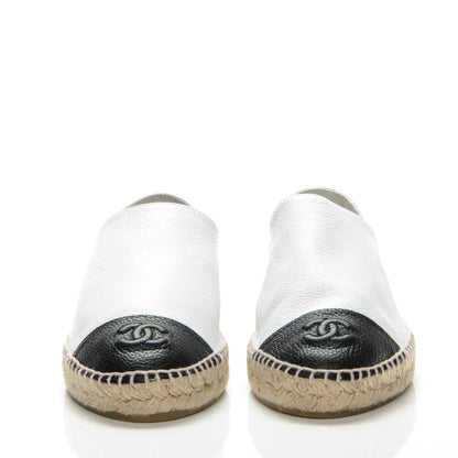 Chanel Grained Calfskin CC Espadrilles 40 White Black 2 of 9