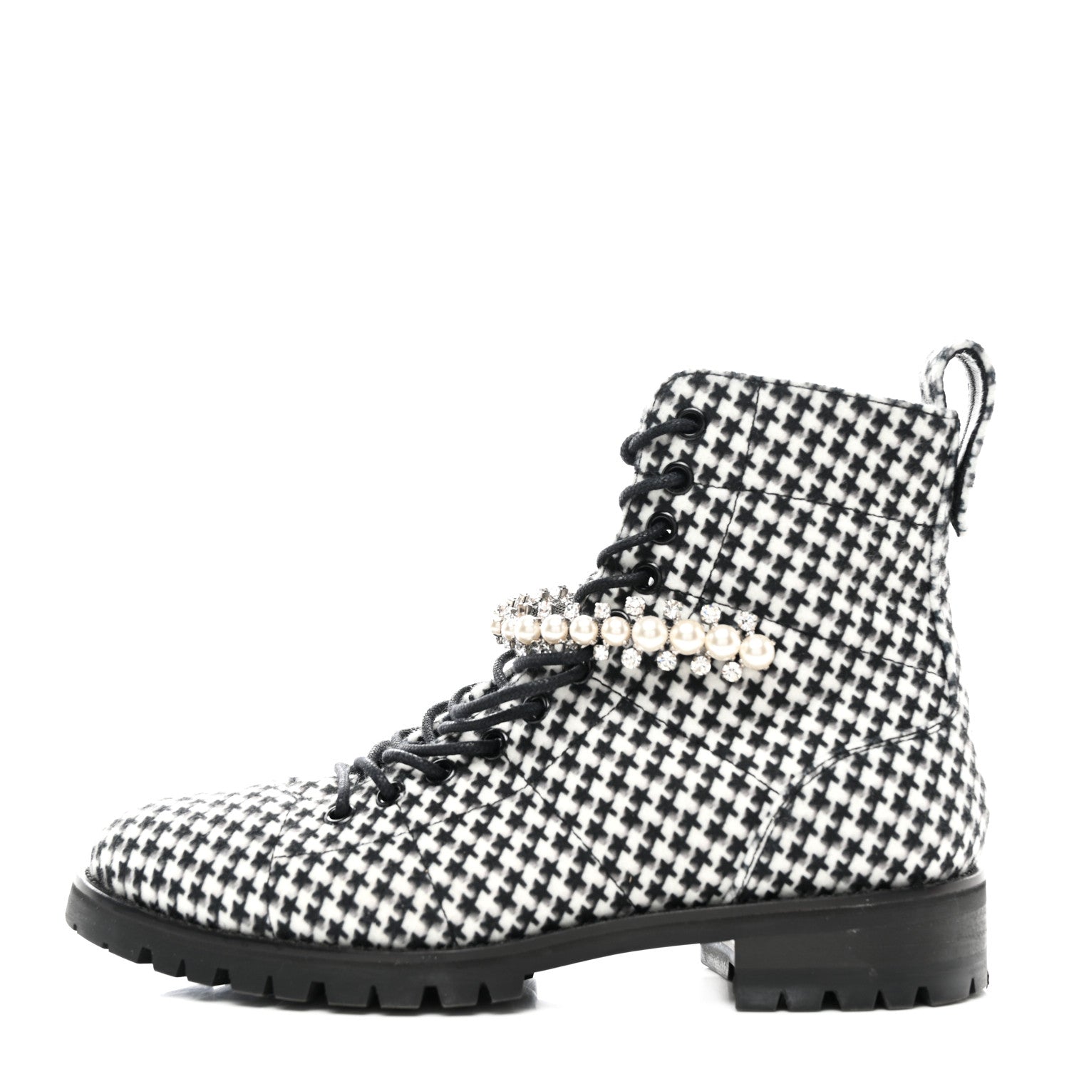 Jimmy Choo Houndstooth Crystal Embellished Cruz Combat Boots 38 Black White 1 of 7
