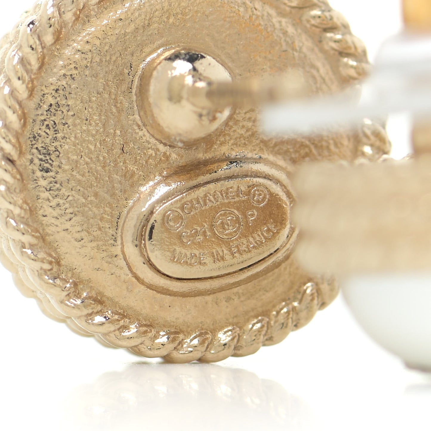 Pearl Crystal CC Round Earrings Gold