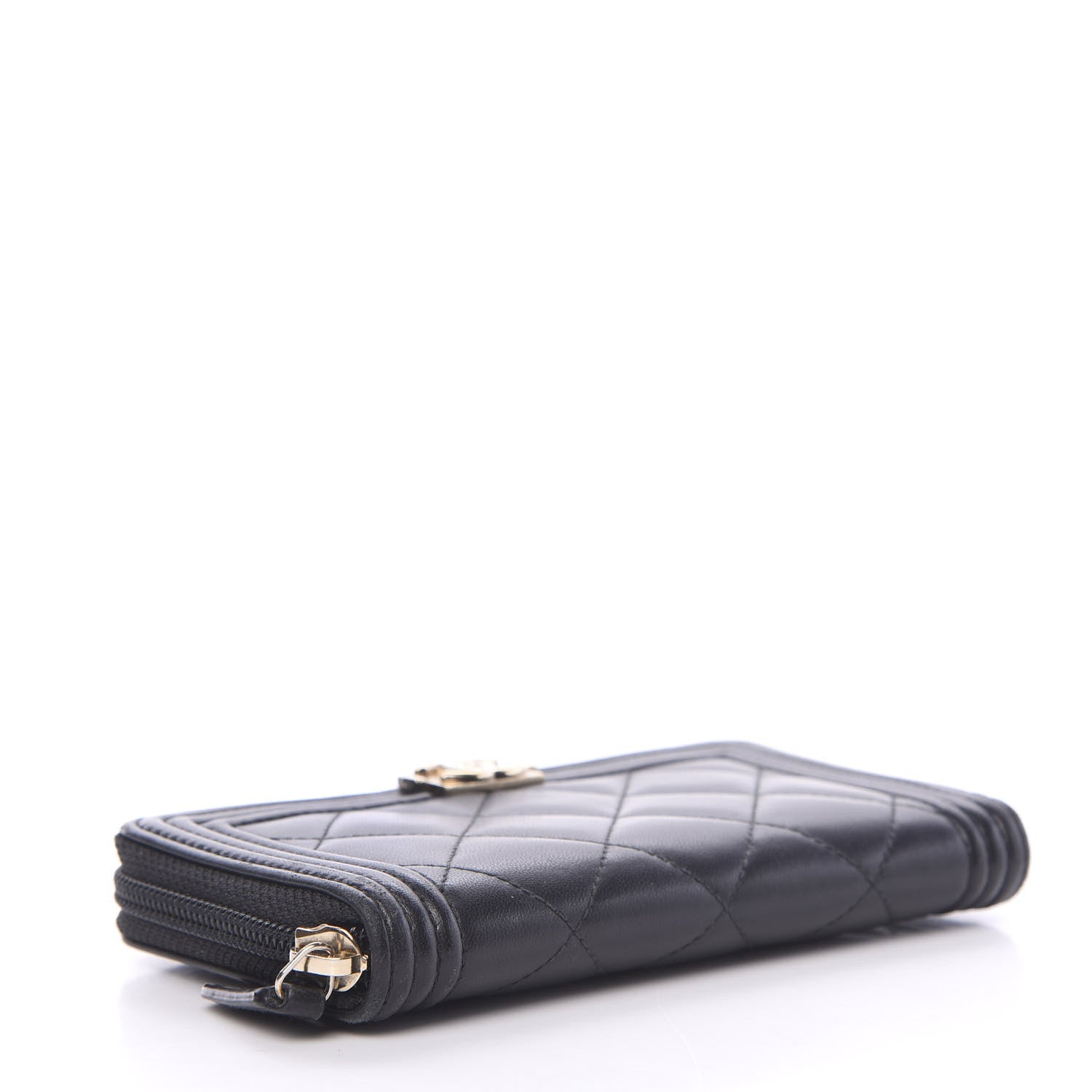 Chanel Lambskin Quilted Small Boy Zip Around Wallet Black 3 of 13