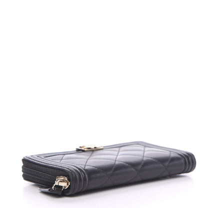 Chanel Lambskin Quilted Small Boy Zip Around Wallet Black 3 of 13