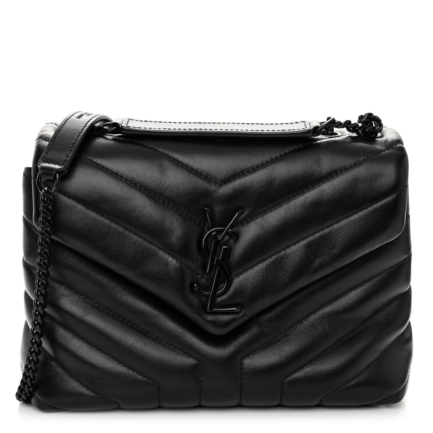 Calfskin Y Quilted Monogram Monochrome Small Loulou Chain Satchel Black