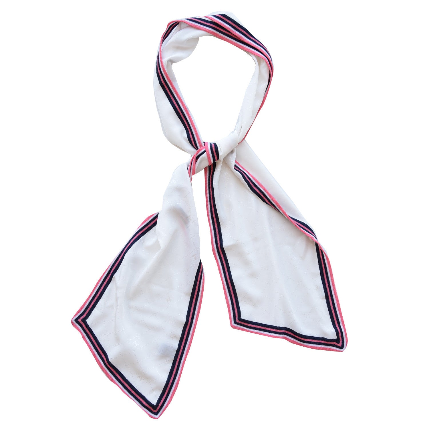Chanel Silk Wool Striped CC Stole White Pink 3 of 6