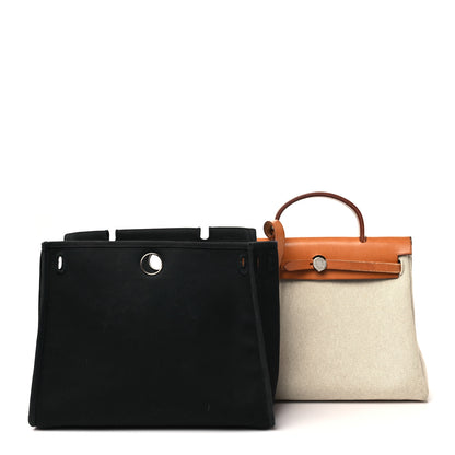 Hermes Toile Vache Calfskin Herbag PM 30 Black Natural 3 of 15