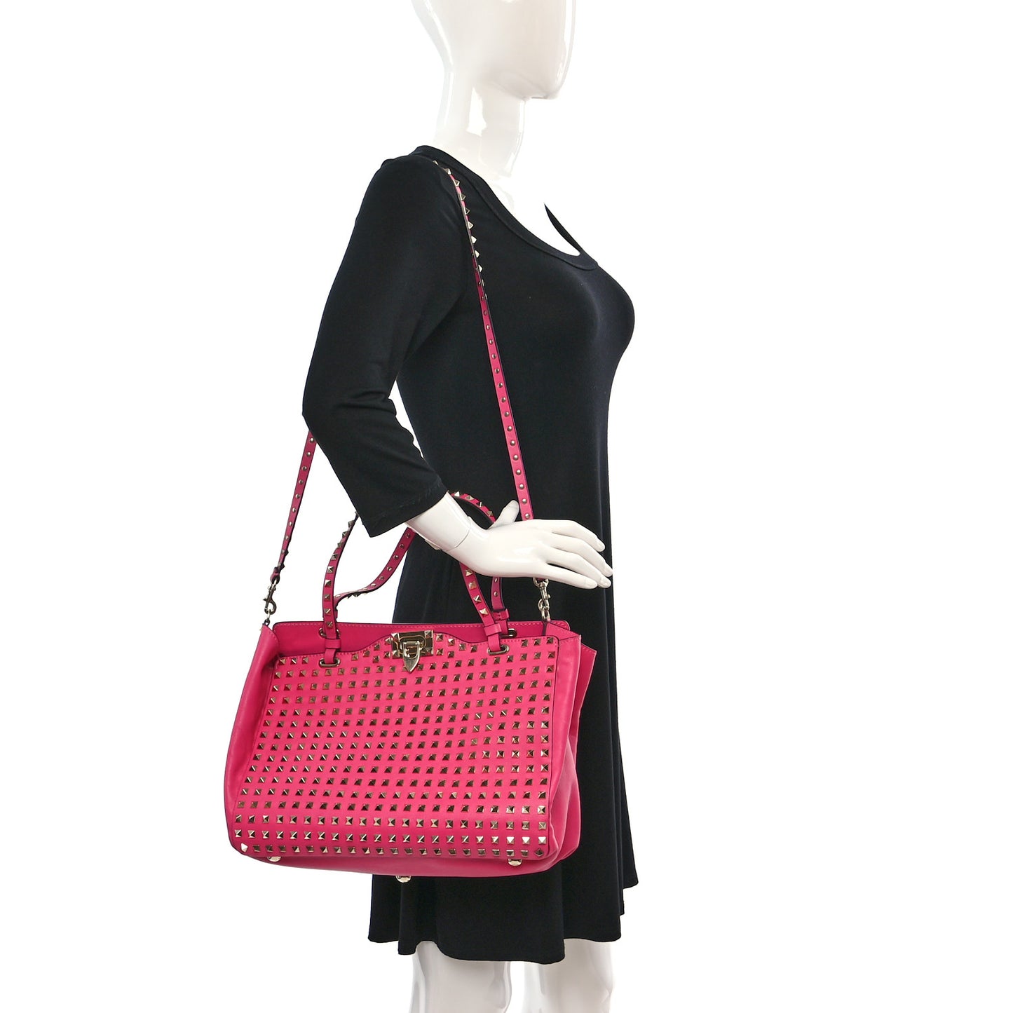 Vitello Medium Rockstud All Over Tote Pop Fuxia