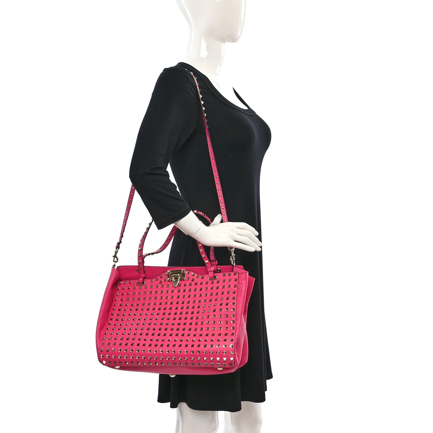 Valentino Garavani Vitello Medium Rockstud All Over Tote Pop Fuxia 2 of 12