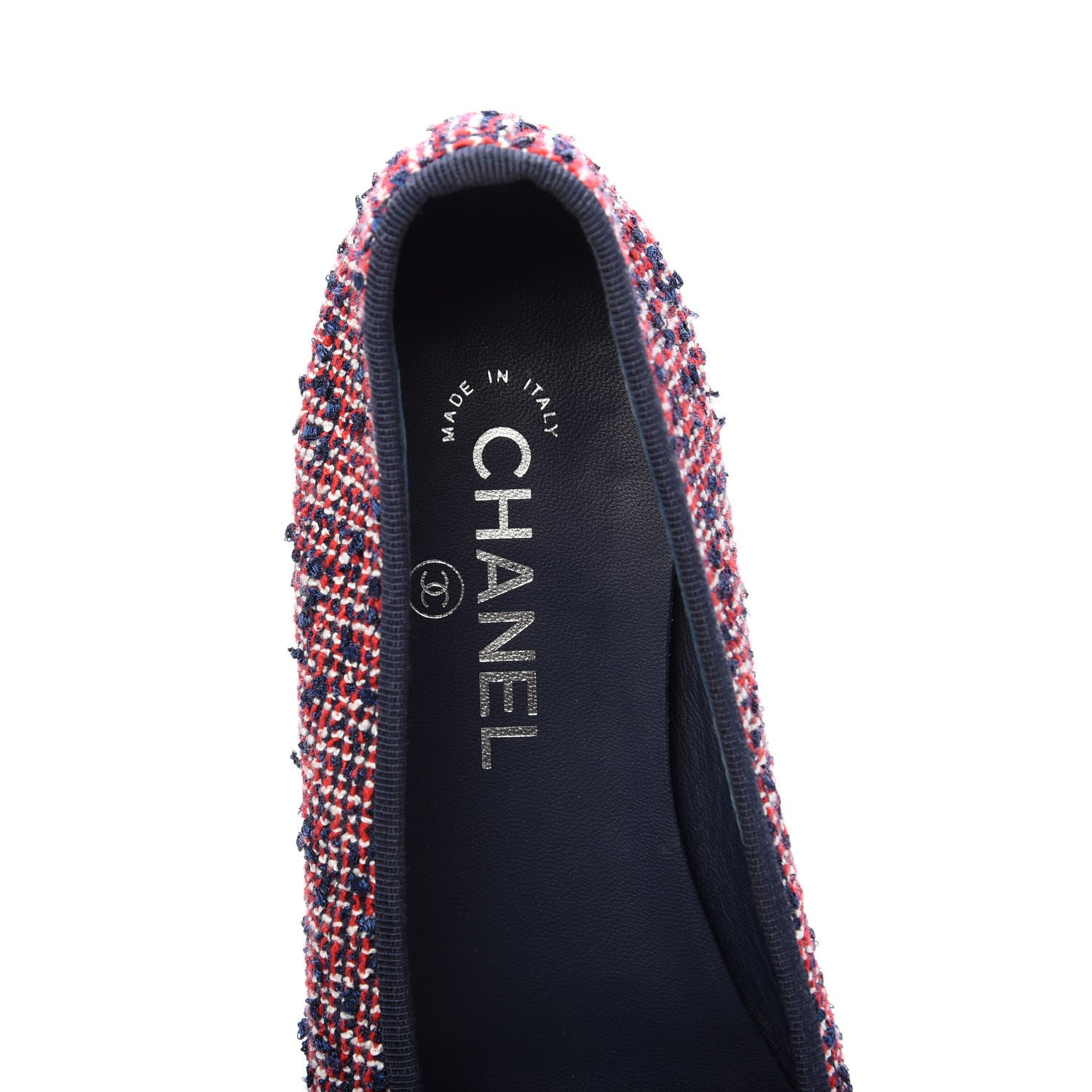 Chanel Tweed Lambskin Cap Toe Ballerina Flats 40 Navy Red 7 of 8