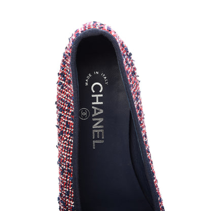Chanel Tweed Lambskin Cap Toe Ballerina Flats 40 Navy Red 7 of 8