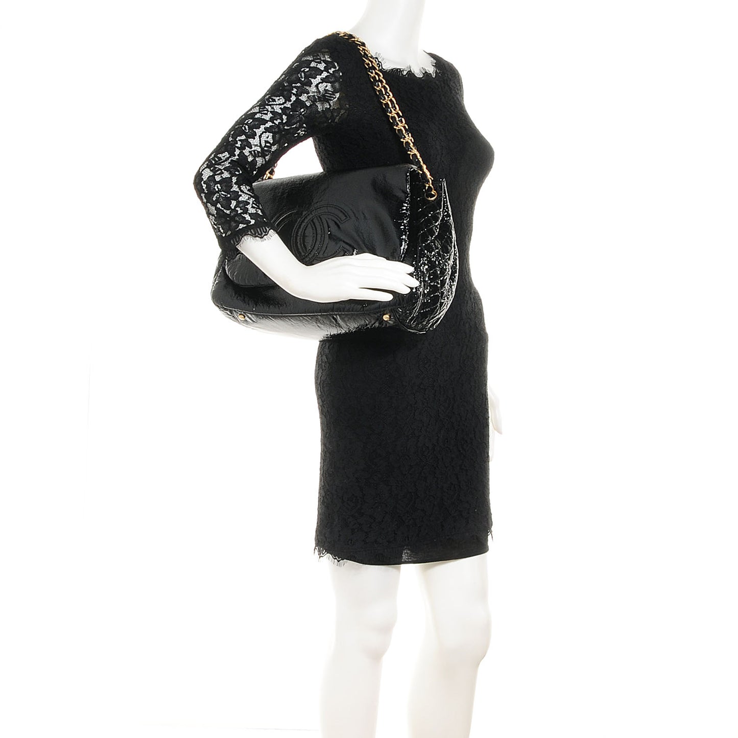 Vinyl Rock and Chain Large Flap Black