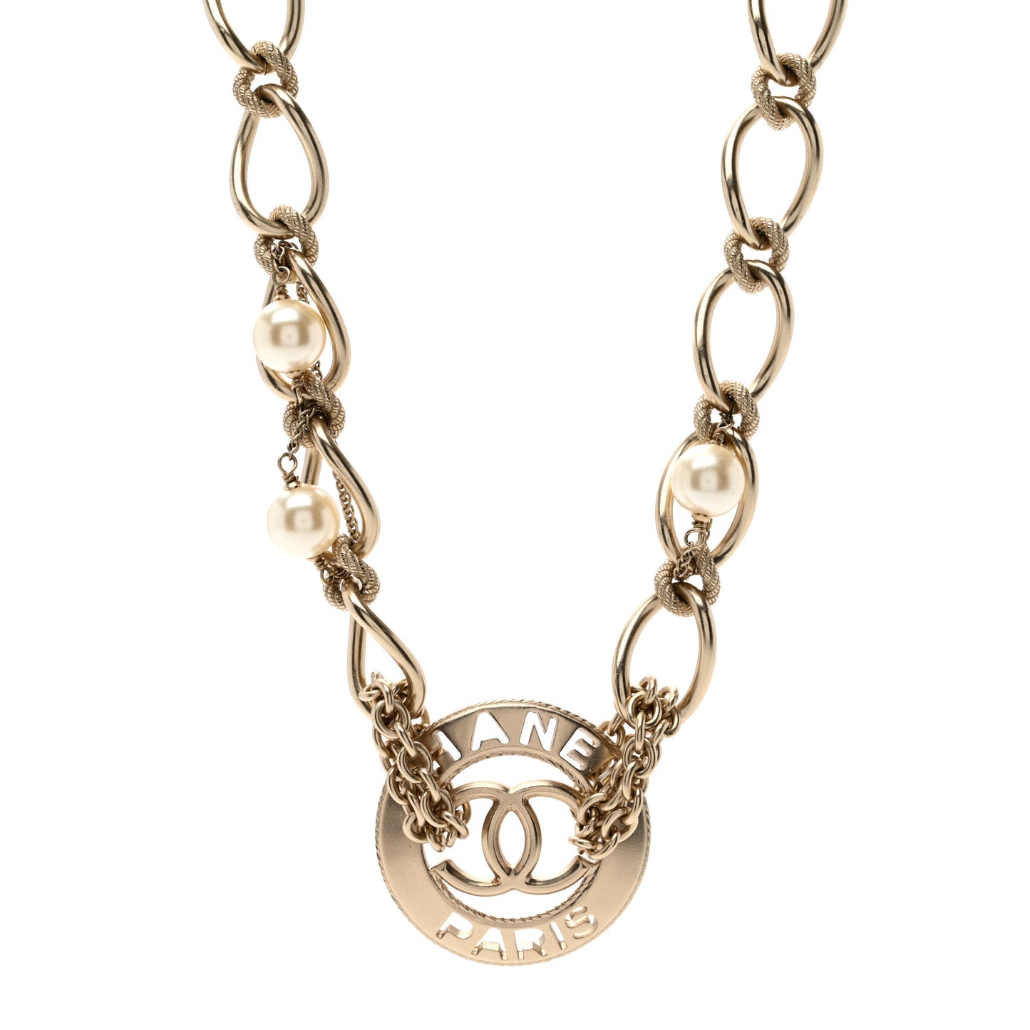 Pearl Crystal CC Short Logo Necklace Gold