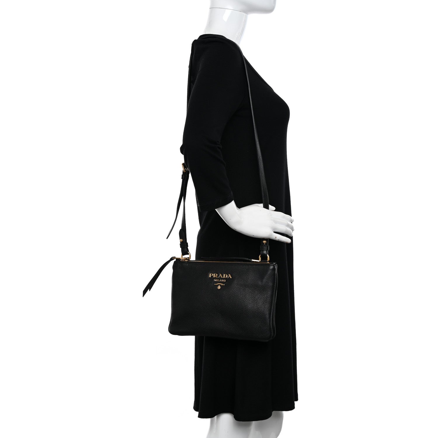Prada Vitello Phenix Double Zip Crossbody Bag Black 2 of 11