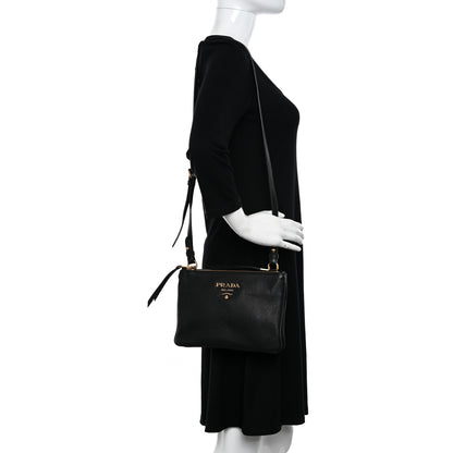 Prada Vitello Phenix Double Zip Crossbody Bag Black 2 of 11
